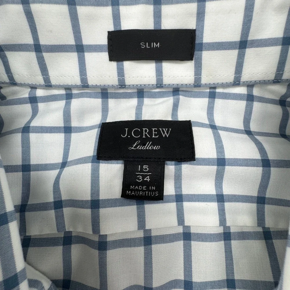 J. Crew Ludlow Slim Fit Dress Shirt‎ White Blue Check Mens 15 34